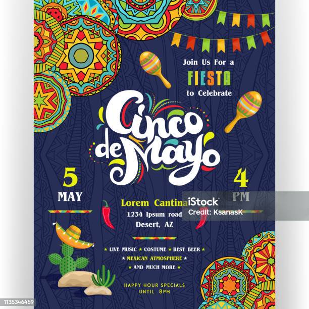 Cinco De Mayo Annonçant Modèle Affiche Avec Lettrage Créatif Vecteurs libres de droits et plus d'images vectorielles de Cinco de Mayo