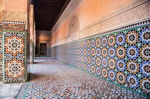 Oriental islamic architecture in a madrasa in Morocco.
