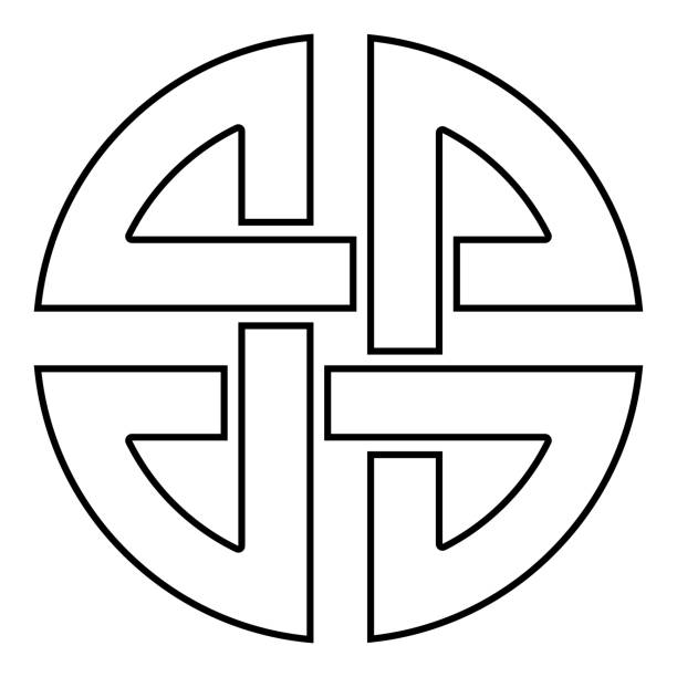 узел щит символ защиты древний символ значок черный цвет наброски вектор иллюстрации плоский стиль изображения - celtic knotwork stock illustrations