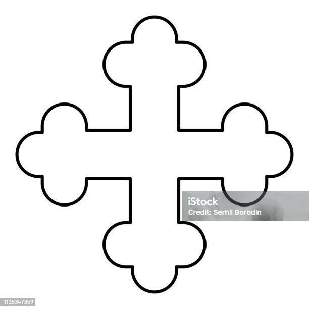 Cross Trefoil Shamrock Cross Monogram Religious Cross Icon Black Color Outline Vector Illustration Flat Style Image Stock Illustration - Download Image Now