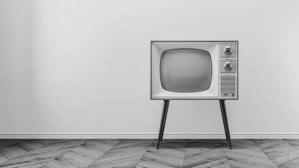 rétro vieux téléviseur placé sur le fond - hardwood floor audio photos et images de collection