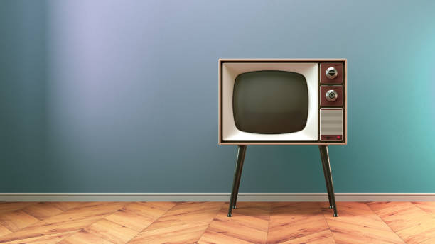 Retro old tv set on background stock photo