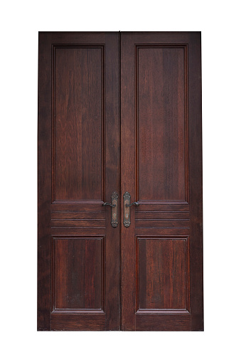 classic wood door in vintage style isolated on white background