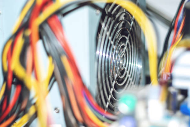 Power Supply Unit covered with dust. The power supply system of personal computer.