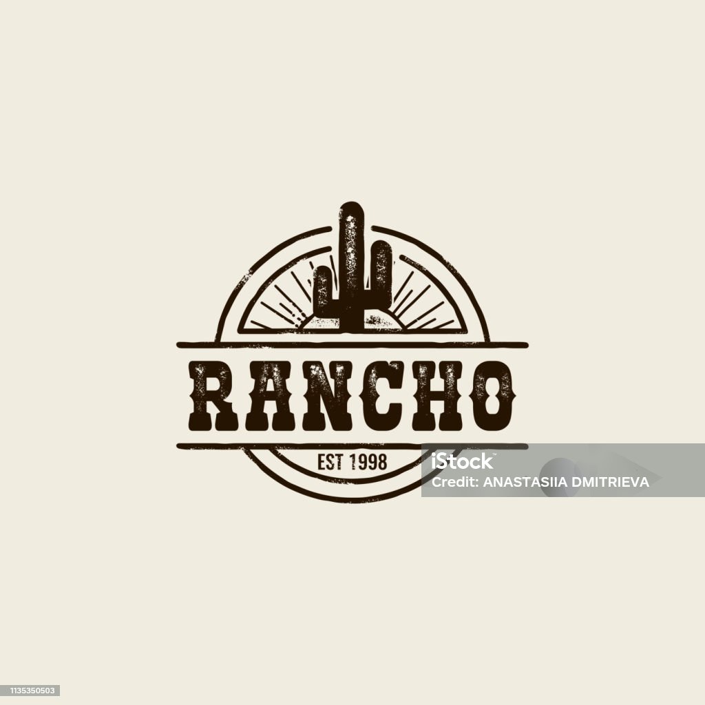 ranch cactus logo round logo ranch with a picture of a cactus. Vintage style, shabby background, monochrome colors. the emblem of the wild West Logo stock vector