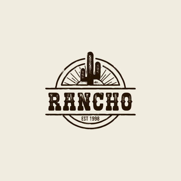 ranch cactus logo round logo ranch with a picture of a cactus. Vintage style, shabby background, monochrome colors. the emblem of the wild West sheriff illustrations stock illustrations