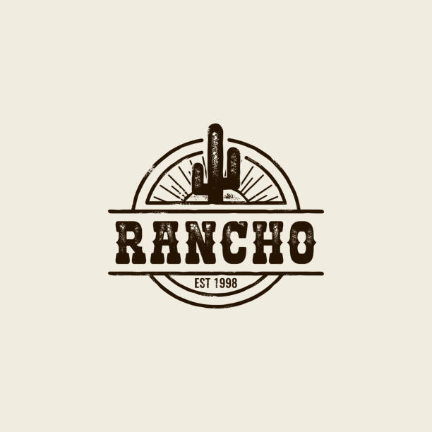 ranch cactus logo round logo ranch with a picture of a cactus. Vintage style, shabby background, monochrome colors. the emblem of the wild West deserto stock illustrations