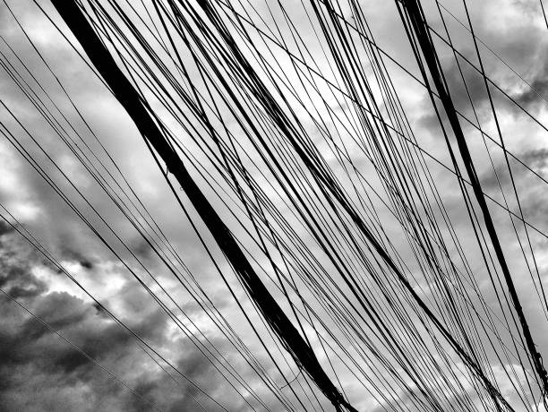 power lines and cloudy sky, background, toning