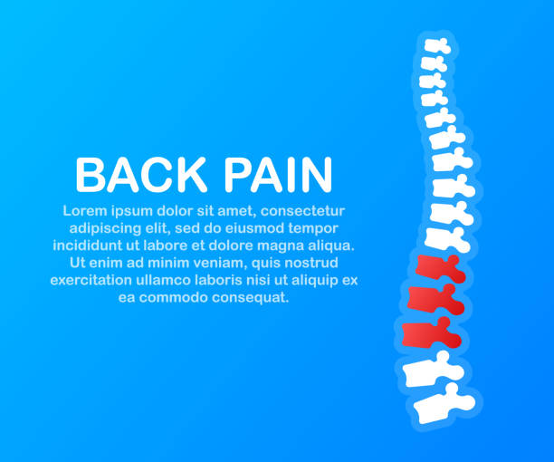 illustrations, cliparts, dessins animés et icônes de maux de dos. colonne vertébrale humaine avec la douleur d'isolement silhouette. centre médical de douleur de colonne vertébrale, clinique, réadaptation. illustration vectorielle. - backache pain physical injury sport