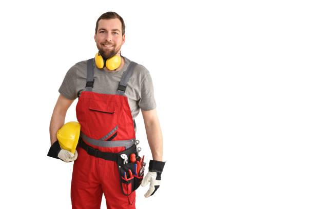 istock cheerful construction worker - craftsman in work clothes on white background - insulated 1135355537