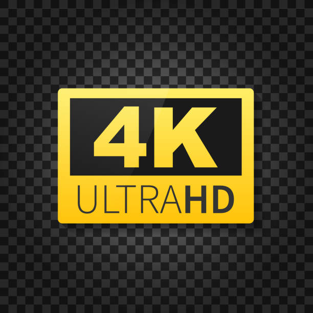 illustrations, cliparts, dessins animés et icônes de étiquette 4k ultra hd. haute technologie. écran de télévision led. illustration vectorielle. - résolution 4k