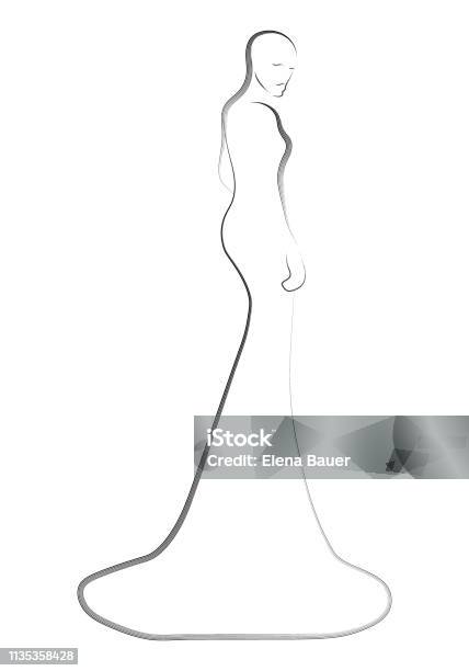 Fashion Models In The Dress Sketch Illustration Stock Illustration - Download Image Now - Adult, Adults Only, Art