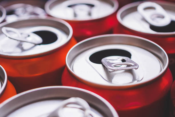 istock Empty aluminium drink cans recycling background concept 1135358550