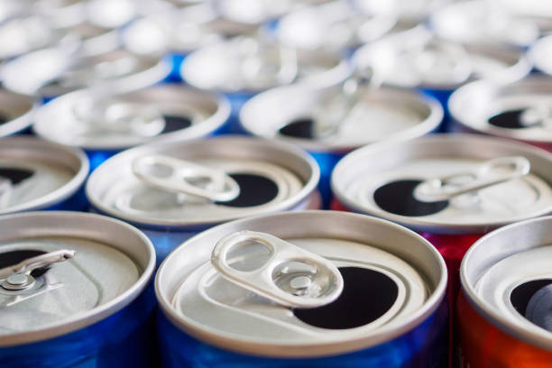 istock Empty aluminium drink cans recycling background concept 1135358557