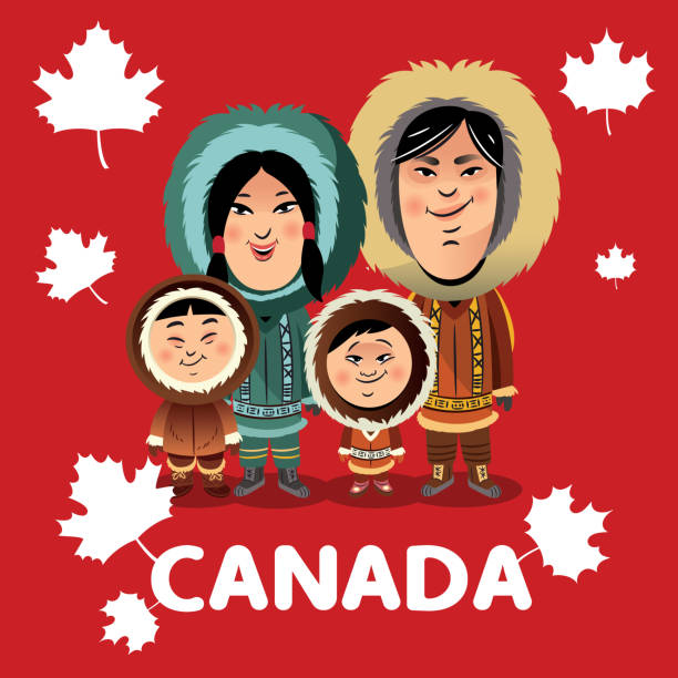 семья инуитов - montreal winter city quebec stock illustrations
