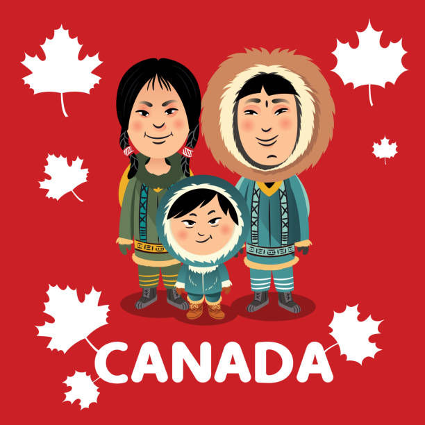 семья инуитов - montreal winter city quebec stock illustrations