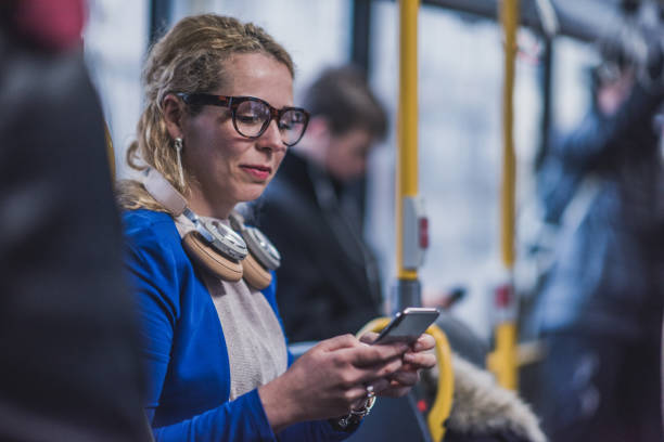 istock Young beautiful female traveling in bus. 1135361924