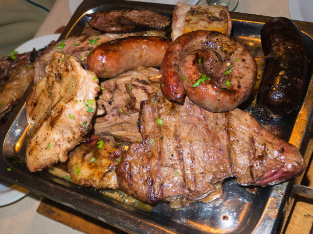 Typical roast beef and sausages in Argentina
