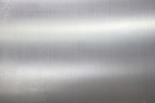Close-up empty stainless steel plate with detail and texture background, copy space for put text character and anything