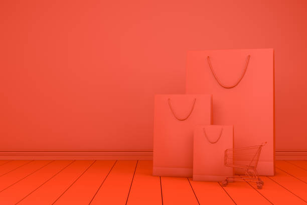 3D rendering Paper Shopping Bags, online shopping, sale, Minimal Design