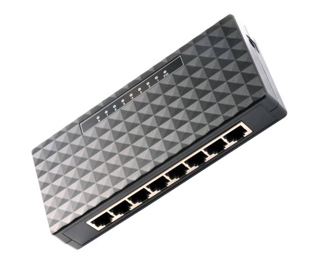 istock black 8 Port Plastic Ethernet Switch isolated on white backgroun 1135365301