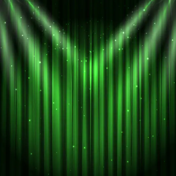 Vector illustration of Green stage curtain background