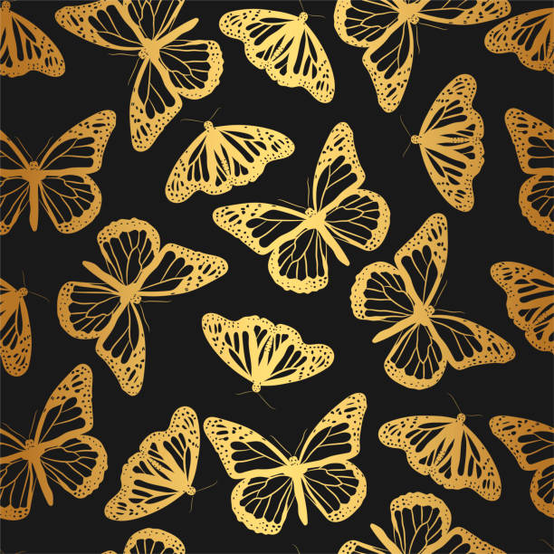 Seamless Vector Golden Silhouette Of Butterflies Pattern Black And Gold  Butterfly Background Stock Illustration - Download Image Now - iStock