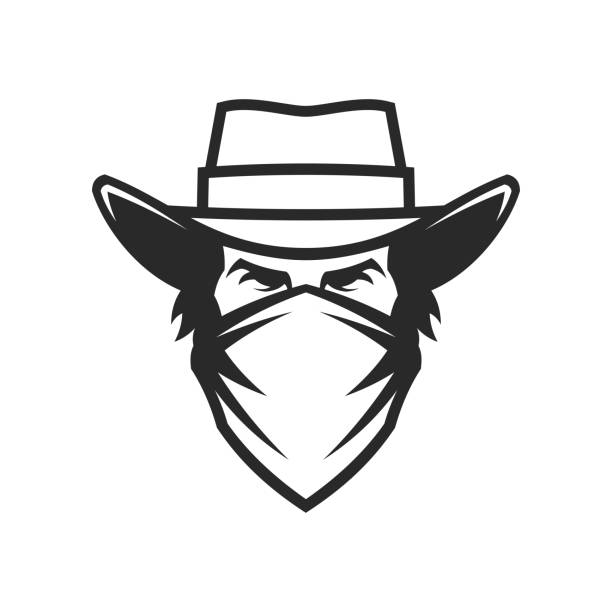 illustrations, cliparts, dessins animés et icônes de tête de cowboy en chapeau et bandana-découper l'icône vectorielle - éleveur