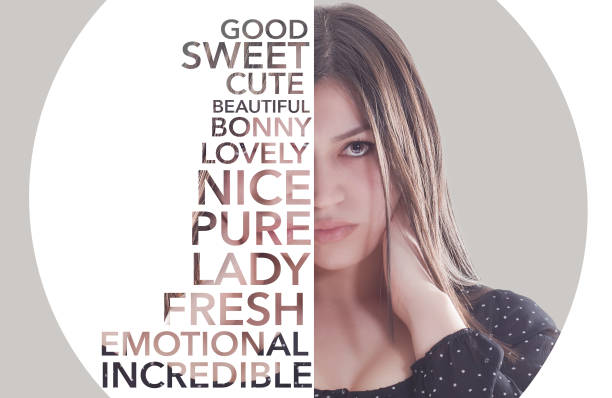 istock Young beautiful woman portrait typography 1135374337