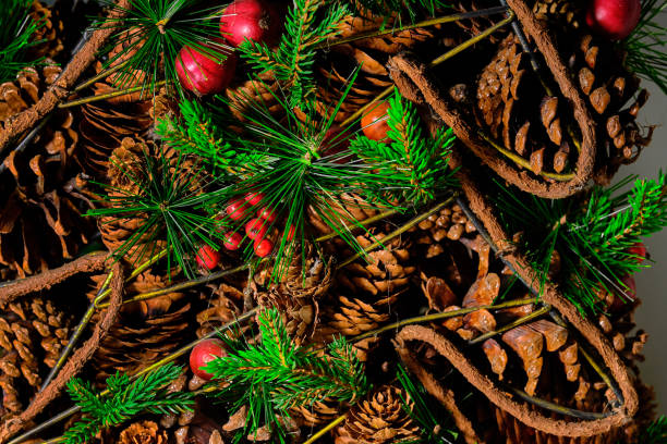 istock Decorative Christmas decoration with red berries close up 1135376635