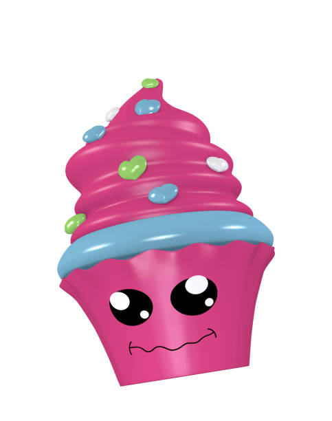 istock funny, pink 3d Kawaii cupcake. 1135378448