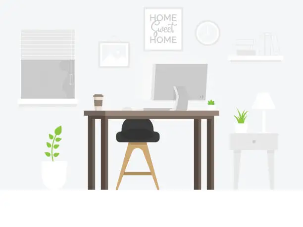 Vector illustration of Design of modern home office designer workplace