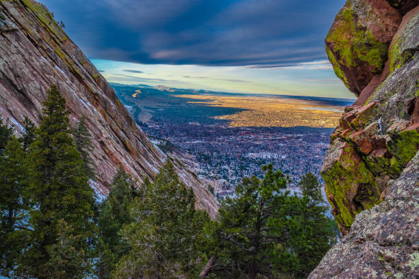 istock Beautiful Winter Sunset Hike at Flatirons in Boulder, Colorado 1135380523
