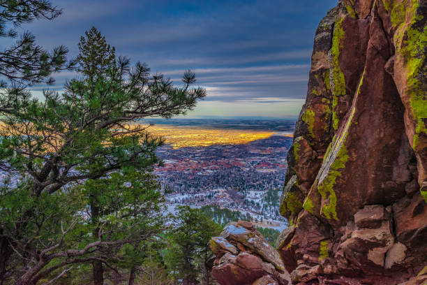 istock Beautiful Winter Sunset Hike at Flatirons in Boulder, Colorado 1135380618