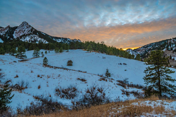 istock Beautiful Winter Sunset Hike at Flatirons in Boulder, Colorado 1135380783
