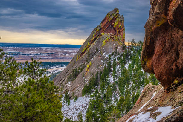 istock Beautiful Winter Sunset Hike at Flatirons in Boulder, Colorado 1135380981