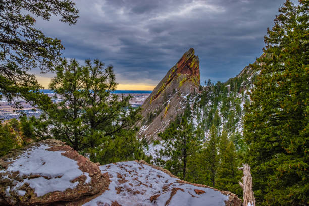 istock Beautiful Winter Sunset Hike at Flatirons in Boulder, Colorado 1135381042