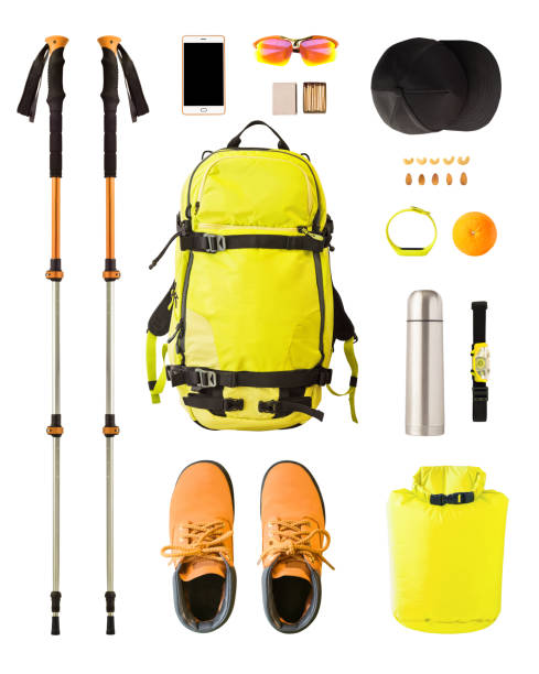 Hiking and trekking equipment isolated