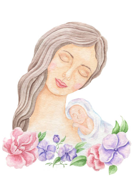 istock watercolor illustration mother with baby 1135385817