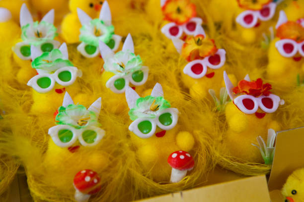 A large number of tiny toy chickens for Easter, a toy