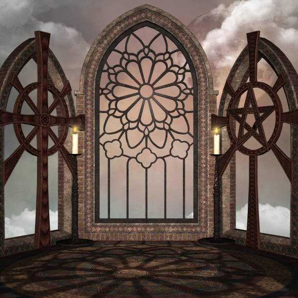 istock Old pagan gate with pagan symbols 1135390427