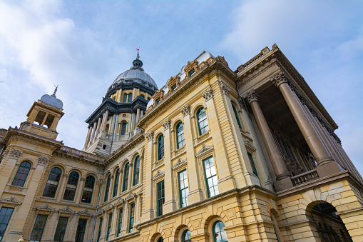 Exterior of the Illinois State Capitol Building.  Springfield, Illinois, USA.