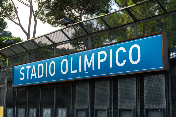 signage of the stadio olimpico in rome, italy - fifa torneio imagens e fotografias de stock
