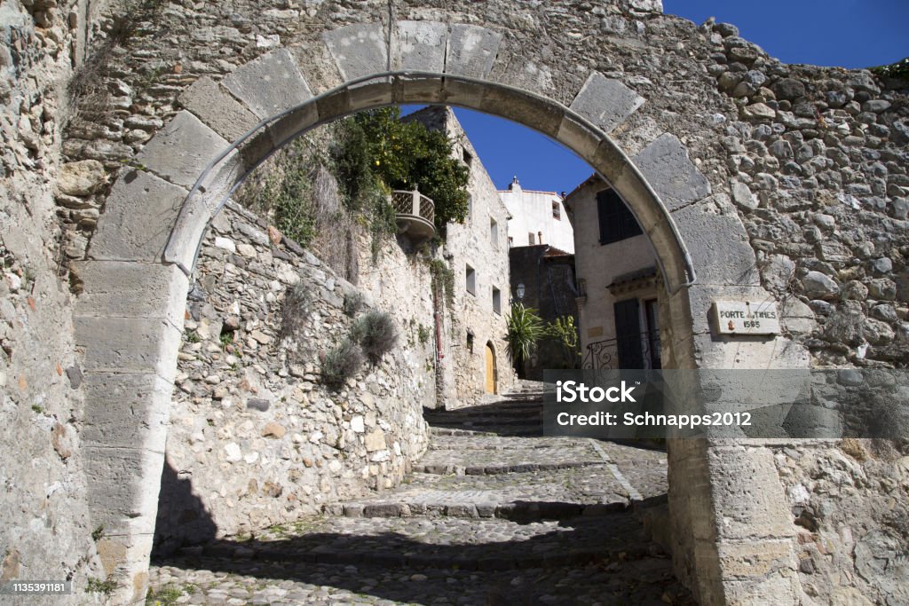 The French village of Biot Archway in the French village of Biot on the French Riviera 16th Century Stock Photo
