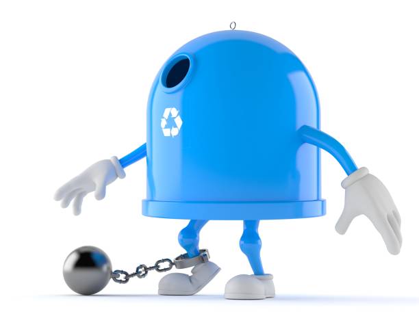 istock Recycling bin character with prison ball 1135391895
