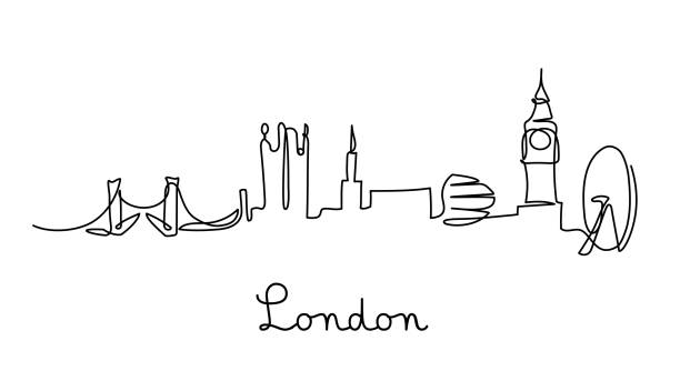 illustrations, cliparts, dessins animés et icônes de une ligne de style skyline de la ville de londres. - londres