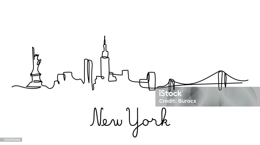 One line style New York city skyline. Simple modern minimalistic style vector. New York City stock vector