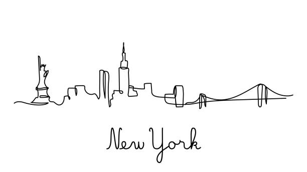 One line style New York city skyline. Simple modern minimalistic style vector. cityscape drawings stock illustrations