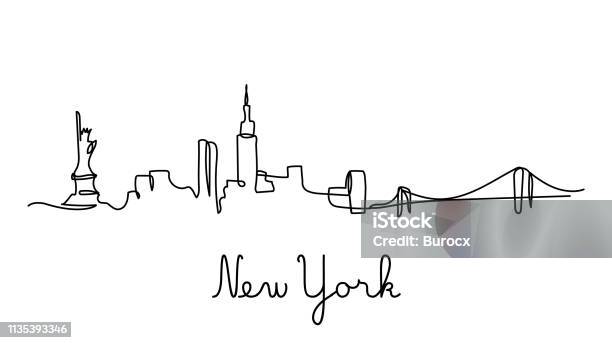 One Line Style New York City Skyline Stock Illustration - Download Image Now - New York City, Urban Skyline, Line Art