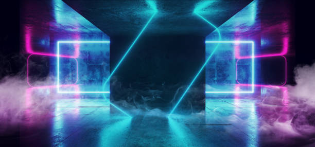 istock Smoke Background Neon Blue Purple Sci Fi Futuristic Fluorescent Alien Spaceship Dark Empty Grunge Concrete Corridor Tunnel Hall Room Glowing Lights Laser Show 3D Rendering 1135397089